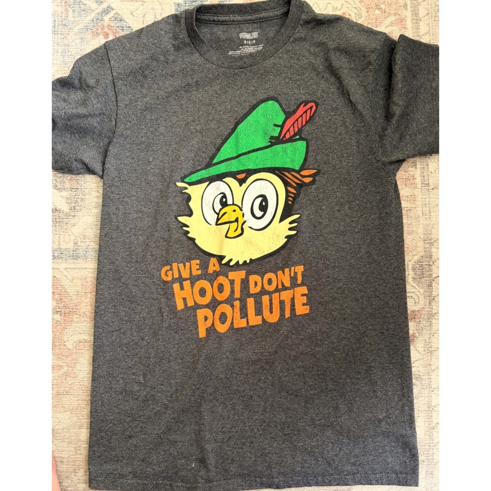 Peanuts Woodsy Owl Woodstock Give A Hoot Don't Pollute Graphic Tee Gray Small